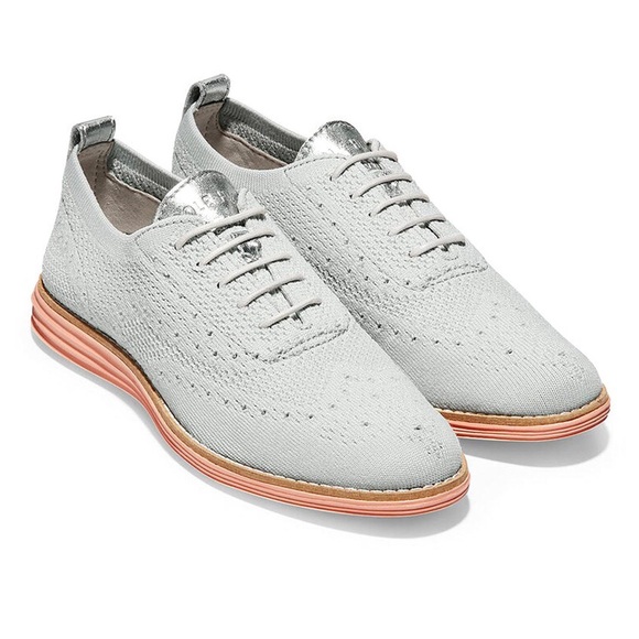 Cole Haan Shoes - Cole Haan Womens OG Grand Stitchlite Wingtip Oxford Grey Knit Peach Shoes 5